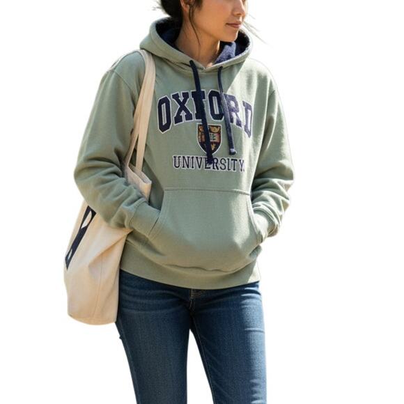 Vintage Tops - Oxford University Green Hoodie Womens L Collegiate Preppy